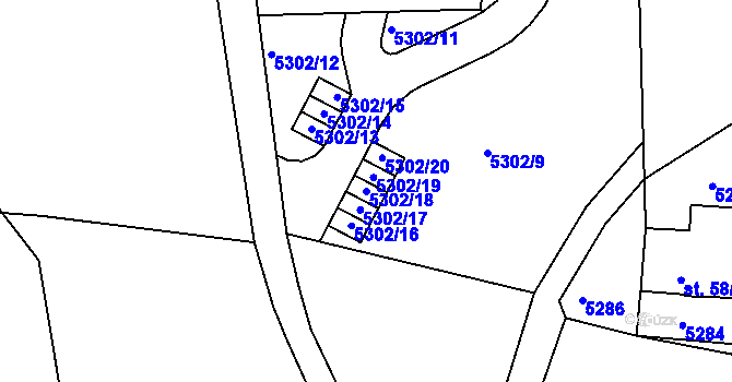 Parcela st. 5302/18 v KÚ Velká Morava, Katastrální mapa