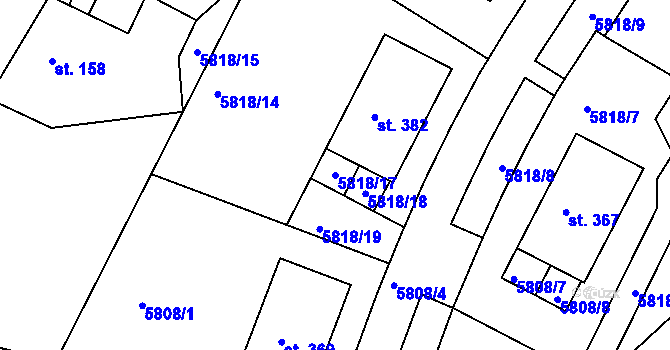 Parcela st. 5818/17 v KÚ Velká Morava, Katastrální mapa