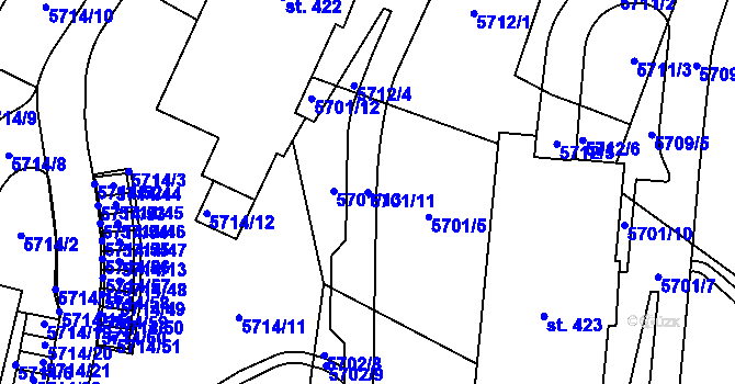 Parcela st. 5701/11 v KÚ Velká Morava, Katastrální mapa