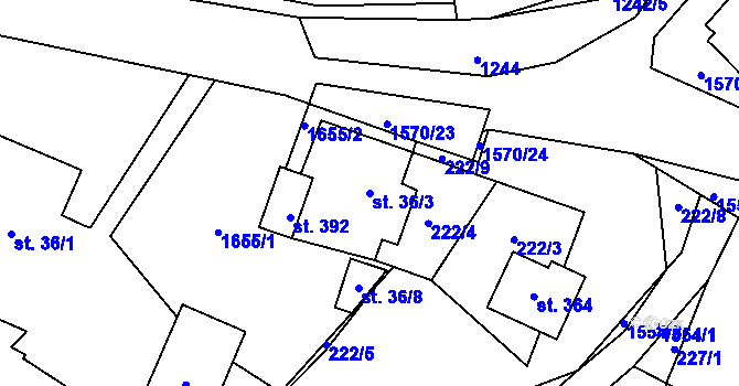 Parcela st. 36/3 v KÚ Dolní Moravice, Katastrální mapa