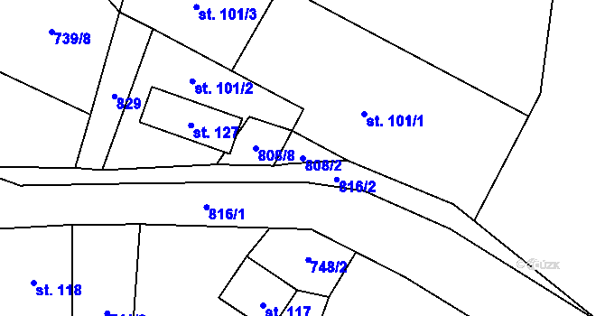 Parcela st. 808/2 v KÚ Horní Moravice, Katastrální mapa