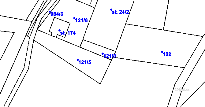 Parcela st. 121/8 v KÚ Nová Ves u Rýmařova, Katastrální mapa