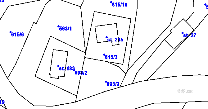 Parcela st. 615/3 v KÚ Nová Ves u Rýmařova, Katastrální mapa