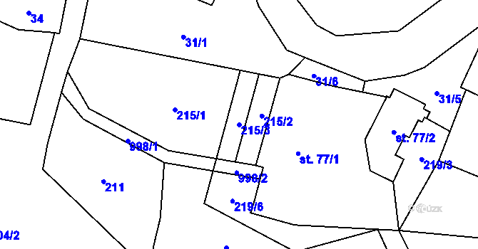 Parcela st. 215/3 v KÚ Nová Ves u Rýmařova, Katastrální mapa