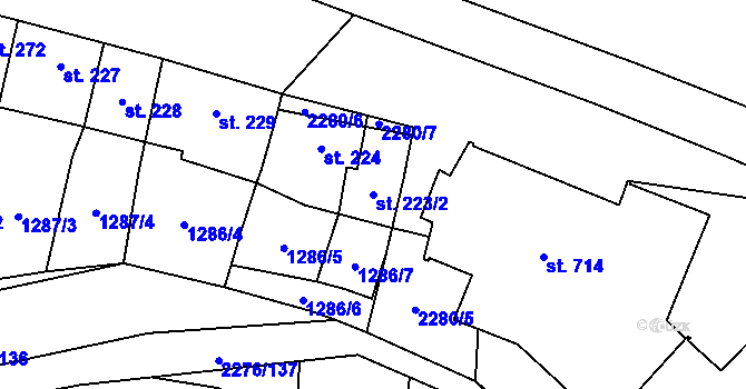 Parcela st. 223/2 v KÚ Dolní Němčí, Katastrální mapa