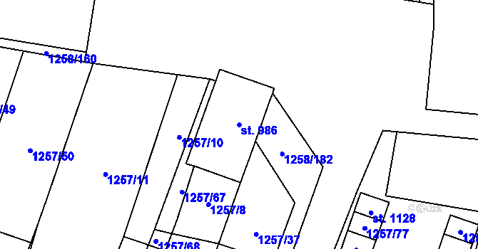 Parcela st. 986 v KÚ Dolní Němčí, Katastrální mapa