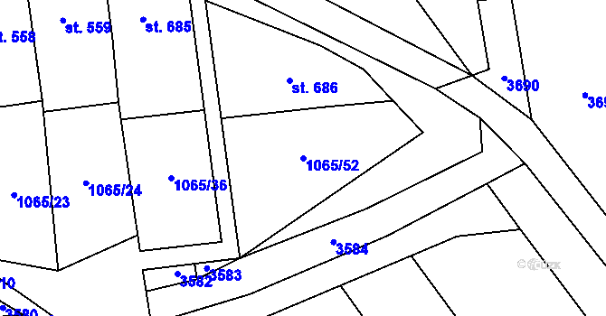 Parcela st. 1065/52 v KÚ Dolní Němčí, Katastrální mapa
