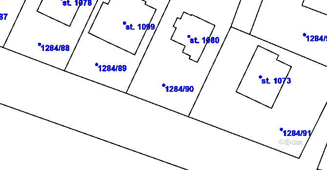 Parcela st. 1284/90 v KÚ Dolní Němčí, Katastrální mapa