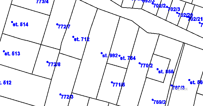Parcela st. 992 v KÚ Dolní Němčí, Katastrální mapa