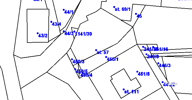 Parcela st. 57 v KÚ Dolní Němčice, Katastrální mapa