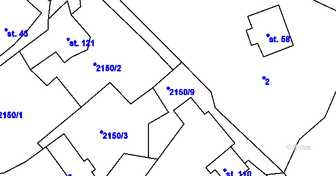Parcela st. 2150/9 v KÚ Boučí, Katastrální mapa
