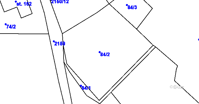 Parcela st. 84/2 v KÚ Boučí, Katastrální mapa