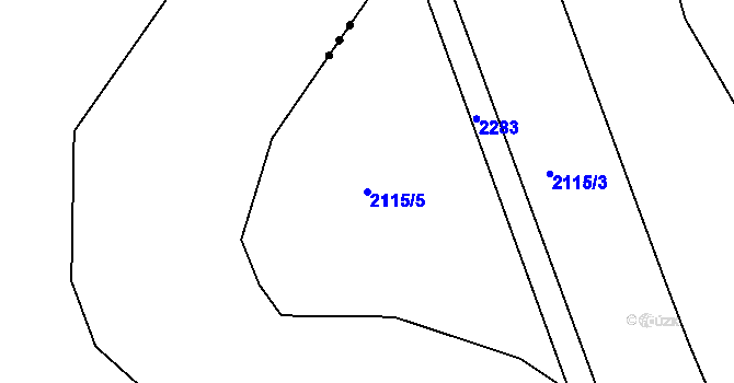 Parcela st. 2115/5 v KÚ Boučí, Katastrální mapa