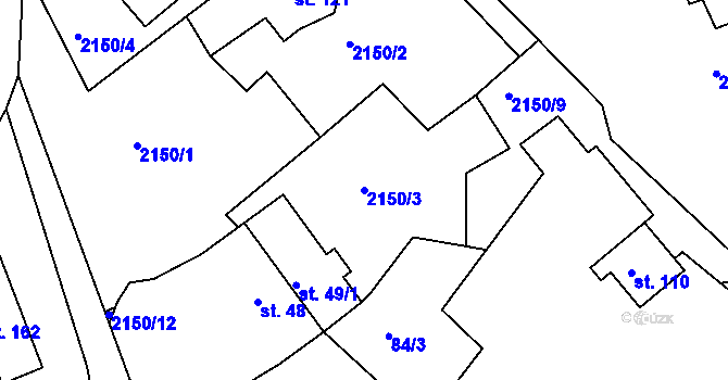 Parcela st. 2150/3 v KÚ Boučí, Katastrální mapa