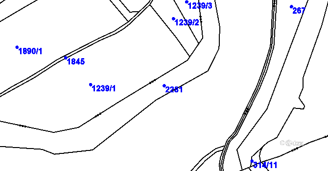Parcela st. 2281 v KÚ Boučí, Katastrální mapa