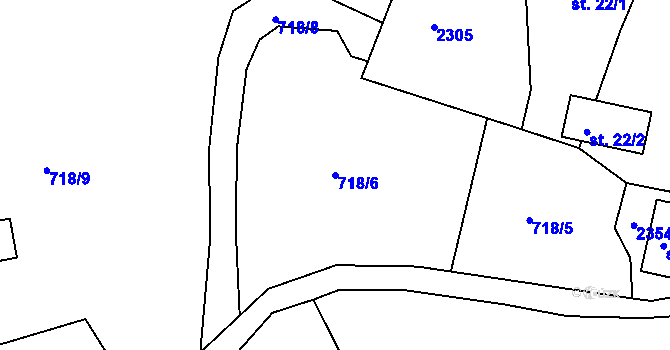 Parcela st. 718/6 v KÚ Boučí, Katastrální mapa