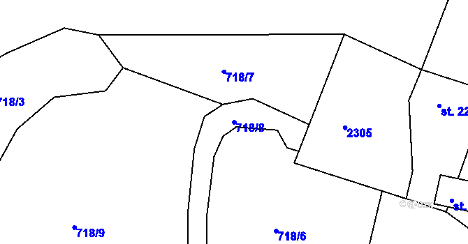 Parcela st. 718/8 v KÚ Boučí, Katastrální mapa