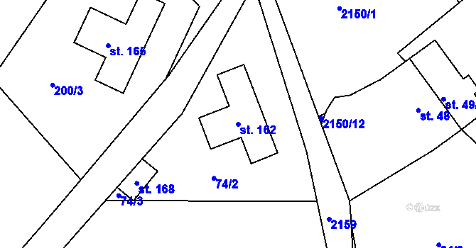 Parcela st. 162 v KÚ Boučí, Katastrální mapa