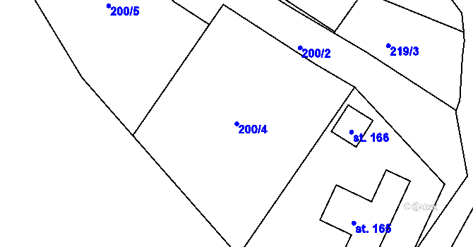 Parcela st. 200/4 v KÚ Boučí, Katastrální mapa