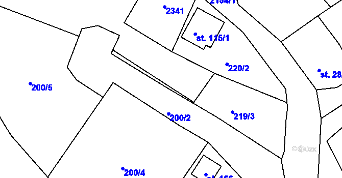 Parcela st. 200/6 v KÚ Boučí, Katastrální mapa