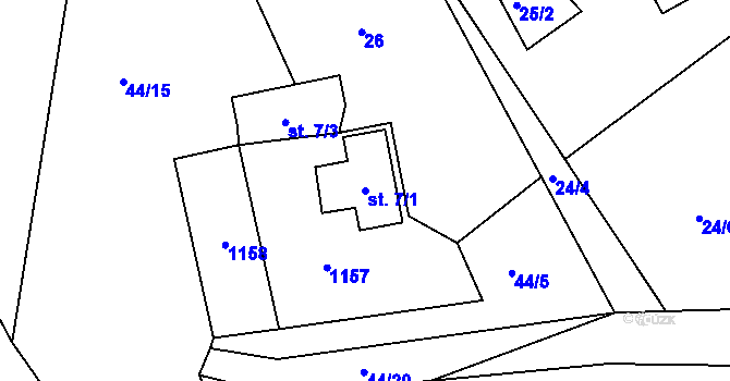 Parcela st. 7/1 v KÚ Dolní Nivy, Katastrální mapa