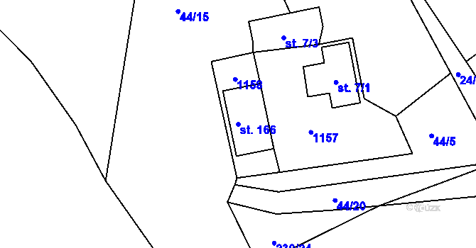 Parcela st. 166 v KÚ Dolní Nivy, Katastrální mapa