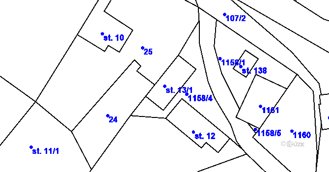 Parcela st. 13/1 v KÚ Horní Nivy, Katastrální mapa