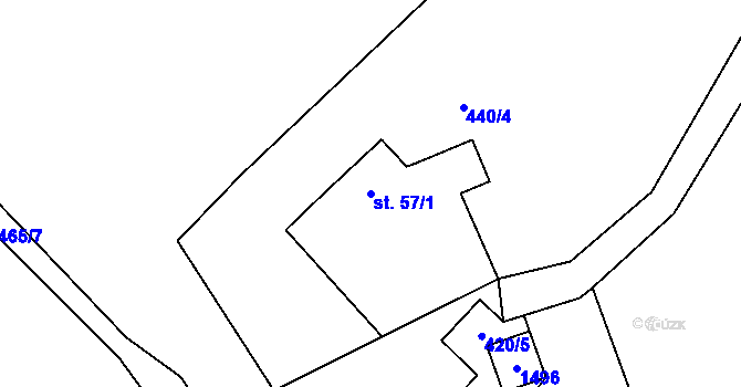 Parcela st. 57/1 v KÚ Horní Rozmyšl, Katastrální mapa