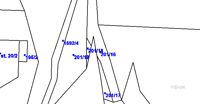 Parcela st. 201/16 v KÚ Dolní Olešnice, Katastrální mapa