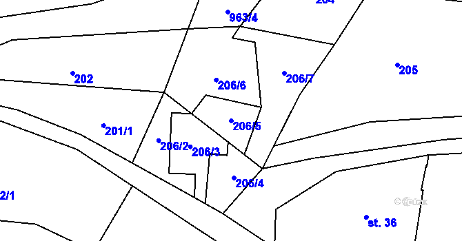 Parcela st. 206/5 v KÚ Dolní Olešnice, Katastrální mapa