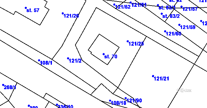 Parcela st. 70 v KÚ Vestřev, Katastrální mapa