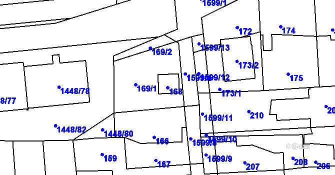 Parcela st. 168 v KÚ Dolní Počernice, Katastrální mapa