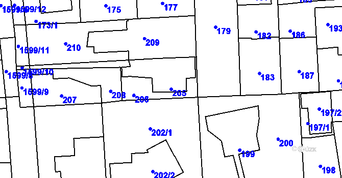 Parcela st. 205 v KÚ Dolní Počernice, Katastrální mapa