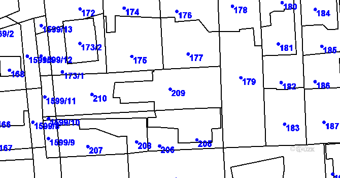 Parcela st. 209 v KÚ Dolní Počernice, Katastrální mapa