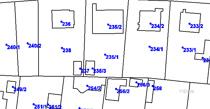 Parcela st. 235/1 v KÚ Dolní Počernice, Katastrální mapa