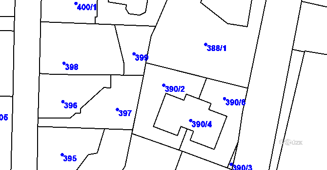 Parcela st. 390/2 v KÚ Dolní Počernice, Katastrální mapa
