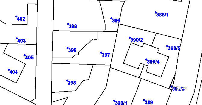 Parcela st. 397 v KÚ Dolní Počernice, Katastrální mapa