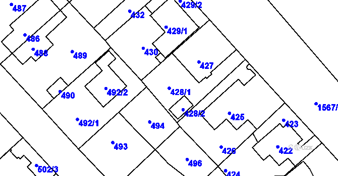 Parcela st. 428/1 v KÚ Dolní Počernice, Katastrální mapa