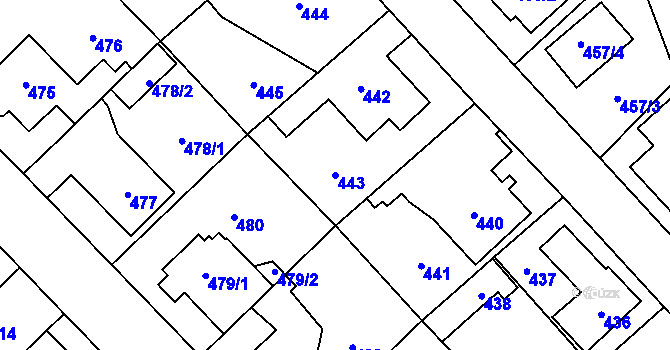 Parcela st. 443 v KÚ Dolní Počernice, Katastrální mapa