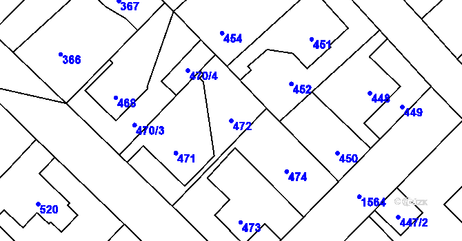 Parcela st. 472 v KÚ Dolní Počernice, Katastrální mapa
