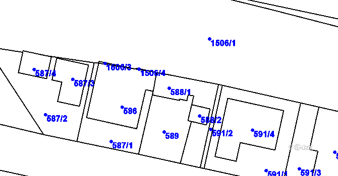 Parcela st. 588/1 v KÚ Dolní Počernice, Katastrální mapa