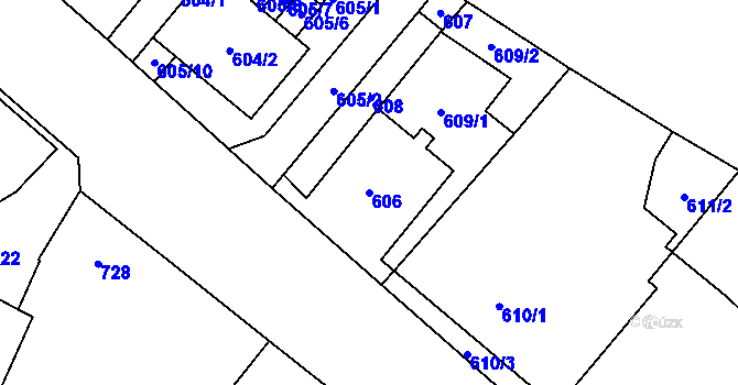 Parcela st. 606 v KÚ Dolní Počernice, Katastrální mapa