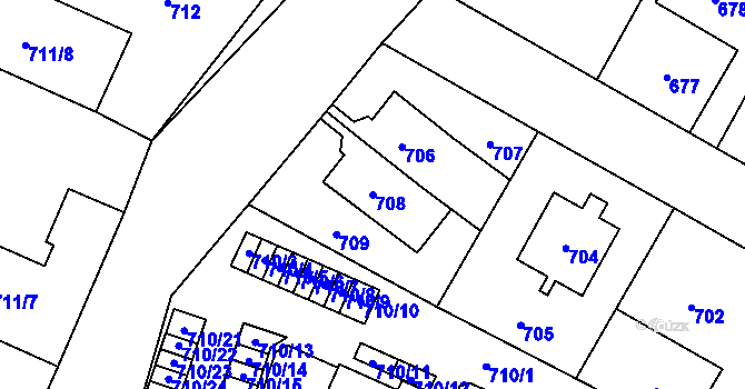 Parcela st. 708 v KÚ Dolní Počernice, Katastrální mapa