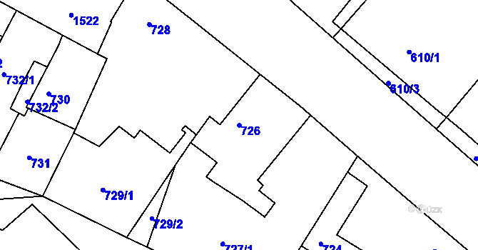 Parcela st. 726 v KÚ Dolní Počernice, Katastrální mapa