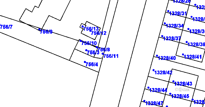 Parcela st. 756/11 v KÚ Dolní Počernice, Katastrální mapa