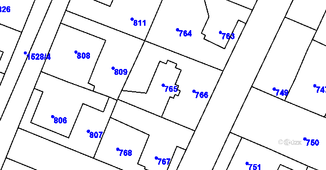 Parcela st. 765 v KÚ Dolní Počernice, Katastrální mapa