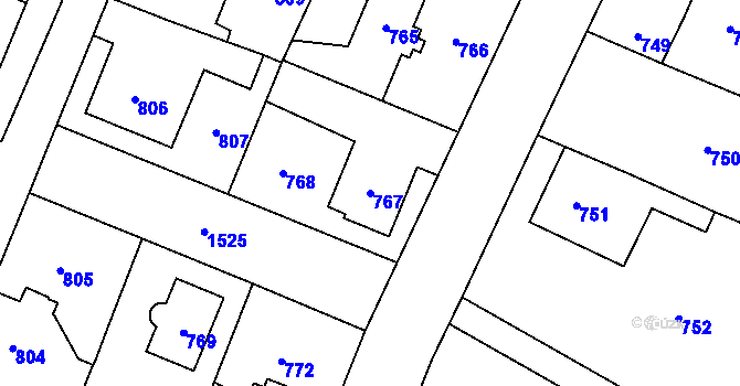 Parcela st. 767 v KÚ Dolní Počernice, Katastrální mapa