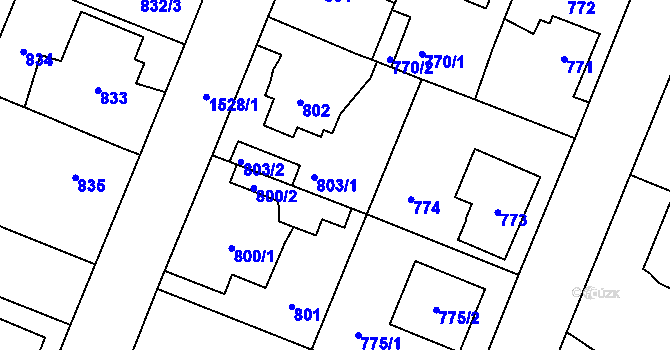 Parcela st. 803 v KÚ Dolní Počernice, Katastrální mapa
