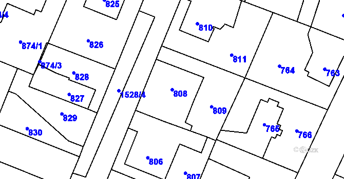 Parcela st. 808 v KÚ Dolní Počernice, Katastrální mapa