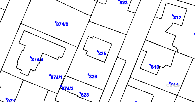 Parcela st. 825 v KÚ Dolní Počernice, Katastrální mapa